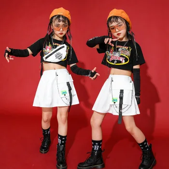 Нови джаз танцови костюми Tide, дрехи за изказвания в стил хип-хоп за момичета, дрехи за практикуване на улични танци, детски дрешки за мажоретките PP013