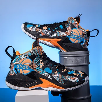 Нови модни баскетболни маратонки с графити за мъже и жени, дишаща професионални баскетболни обувки, спортни обувки на платформа за тийнейджъри