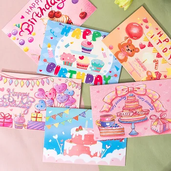 Поздравителна картичка честит рожден Ден за деца, мультяшные поздравителни картички с ръчно рисувани Картички, Подаръци, Сгъваеми картички, Покани, Писмо, Поздравителни картички