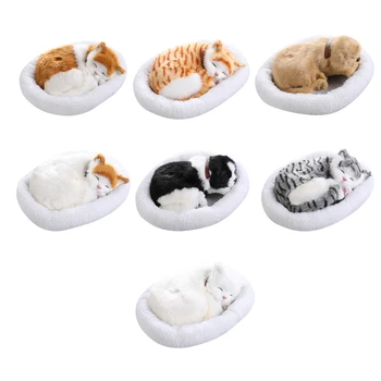 Реалистична плюшен играчка за сън, дишаща котка, пухкави куче, мека играчка с мат, креативен интериор под формата на животни, детски подарък за рожден ден