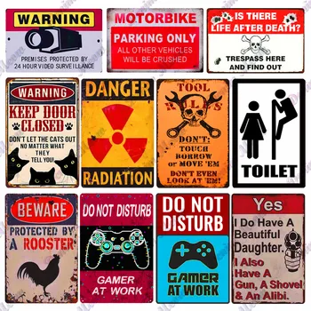 Реколта опасни думи, метални указателни табели, предупреждение за тоалетната, Обикновено за баня, калай знак, Пещера човека, метален декор на стените, стикер за стена, арт плакат WY3