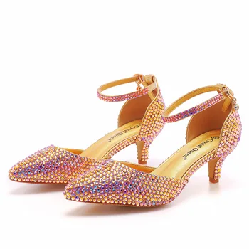 Сандали RYAMAG, блестящи кристали, дамски обувки-лодки, сандали, Лятна сватба обувки на висок ток, дизайнерски шило за бала