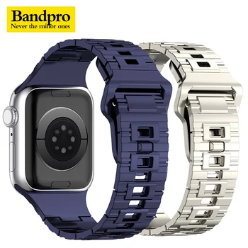 Силиконов ремък стил Кожа за Apple Watch Band 49 мм 45 44 42 41 мм 40 мм луксозни Каишки за Ръчни часовници Iwatch Серия 8 7 6 5 SE Гривна