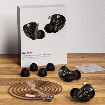 Слушалки KZ-DQS с жак 3.5 мм, динамичен звук, микрофон подложка HIFI слушалки с кабел