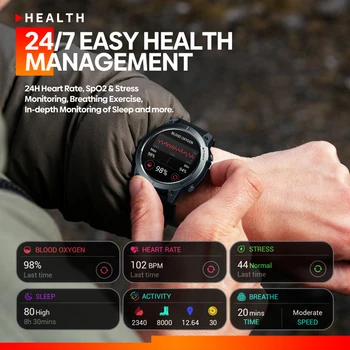 Спортни умен часовник Zeblaze Stratos 3 с AMOLED-дисплей, Фитнес часовник, съвместими с Bluetooth За провеждане на Телефонни Разговори, наблюдение на Сърдечната Честота