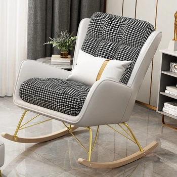 Творческа минималистичное кожен люлеещ се стол в скандинавски стил за всекидневната, луксозно обзаведени с модерни мебели за апартаменти El Hogar