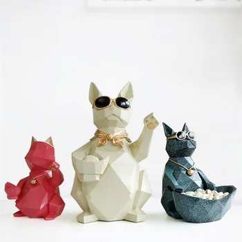 Украса за животни от смола Блок Статуя, Скулптура на котка Куче Кутия за съхранение на Бижута и Аксесоари за Мебели занаяти хранителни Стоки Тава за ключове