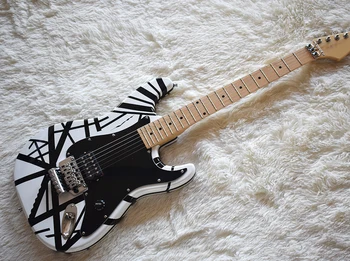 Фабричните продажба на 6-струнна електрическа китара, черно-бял корпус, кленов лешояд, могат да бъдат конфигурирани по поръчка.