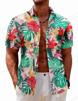 Хавайска риза с цветен Модел, Ризи с 3D Принтом, Мъжки Дамски Плажна Блуза, Мъжки Ризи с Ревера 