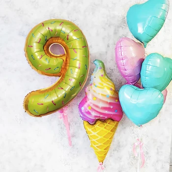 Цветни балони от кенди фолио, 32 инча, номер 0-9, Детски душ, Детски рожден ден, сватбени аксесоари, понички, сладолед, гелиевый топка