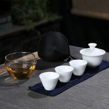 Чай комплект за пътуване на открито, Преносима Китайска Чаена Чаша Кунг-фу, Красив и лек чайник, Керамични Преносим Чай Набор от Gaiwan