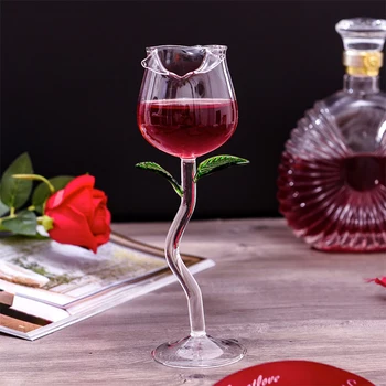 Чаши за вино във формата на рози, Листа от рози, прозрачни съдове за напитки, Чаша за червено вино, една Бутилка е за провеждане на коктейли за пиене, сватба парти