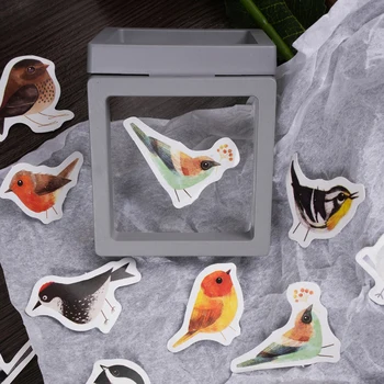 кутия от 46 листа от Мини Стикери с малки птичками, щебечущими сто различни ризи, наръчник за декоративни материали, етикети