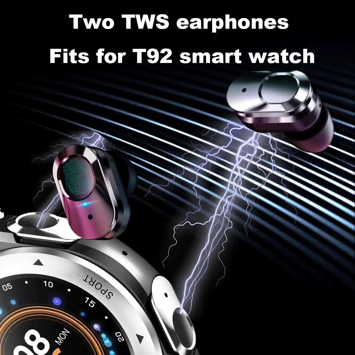 Оригинални Bluetooth-слушалки T92, HIFI качество на звука, водоустойчив тапи за уши, се прилагат за преносими зареждане умни часа T92