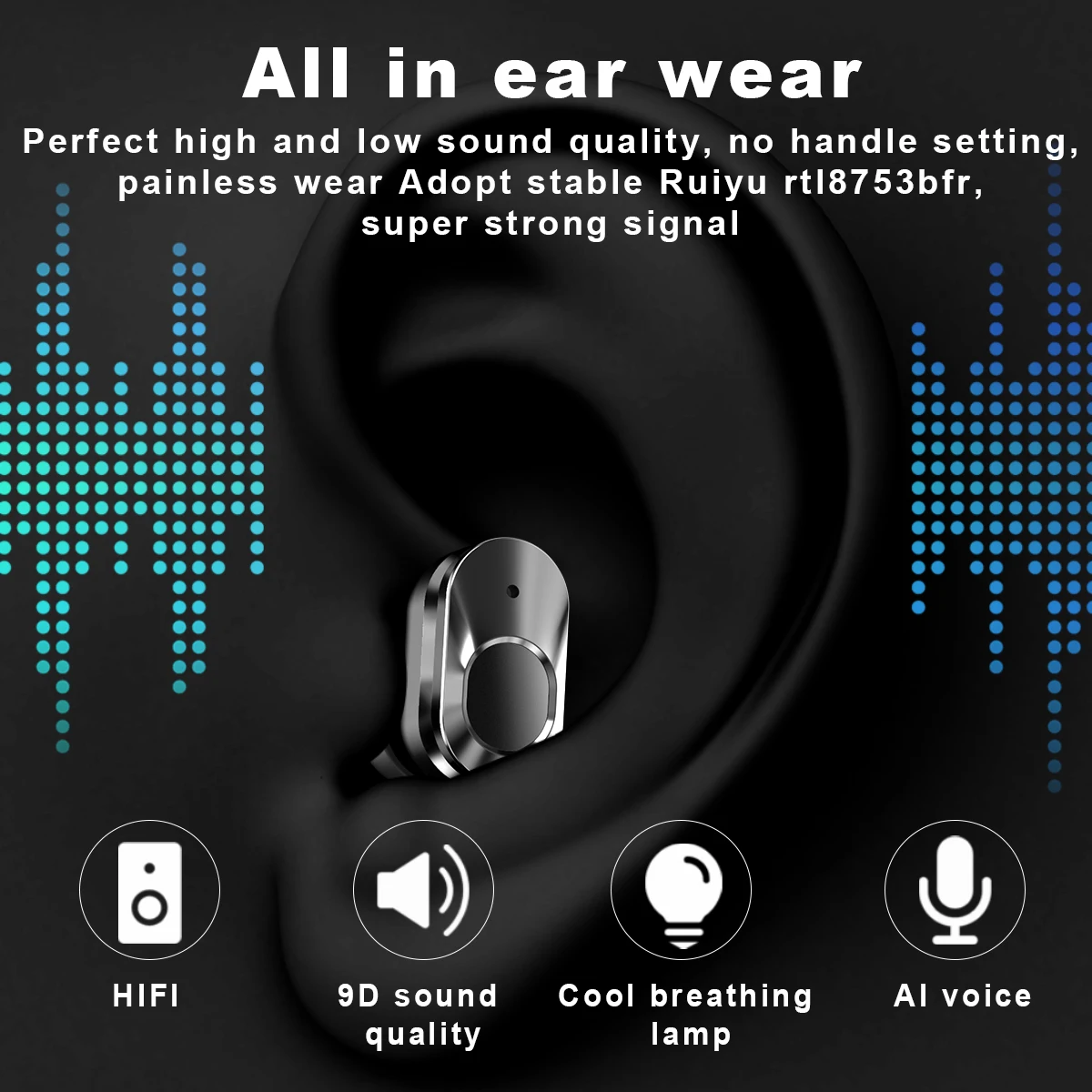 Оригинални Bluetooth-слушалки T92, HIFI качество на звука, водоустойчив тапи за уши, се прилагат за преносими зареждане умни часа T92