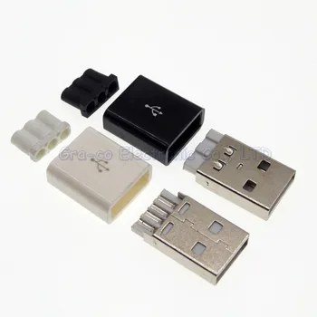 10 комплекта 3 в 1 USB конектор-A с пластмасов корпус, поялната тел, трехпроводный изход 