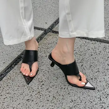 2023 Нови модни дамски чехли на висок ток с змеиным принтом, чехли на висок ток, чехли, слайдове с остри пръсти, дамски обувки за партита