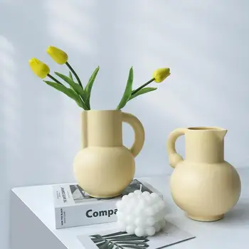 Ваза за цветя, ергономична дръжка, дизайн на носа, саксия за растения, лесно се пълни, масичка за кафе за всекидневната във френски стил, керамична ваза за домашен декор