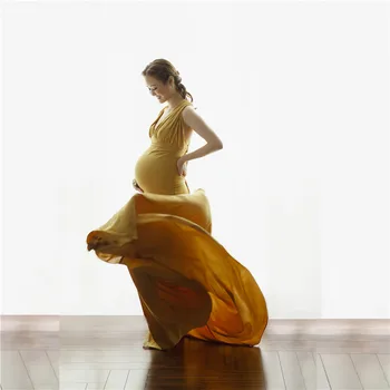 Жълто Сватбена Рокля за Бременни от Джърси, Секси Рокля за Бременни с Влак, Ново Горещо Рокля за Бременни, за Фотосесии