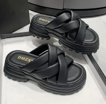 Нови Летни Модни Дамски чехли с отворени пръсти 2023 г., Удобни дамски чехли на равна подметка с мека подметка за почивка на плажа Santalas