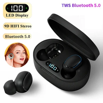 Слушалки E7S TWS Bluetooth 5.0, спортна мини безжична слушалка е за улицата, 9D Hi-Fi стерео слушалки с докосване, със Склад за зареждане